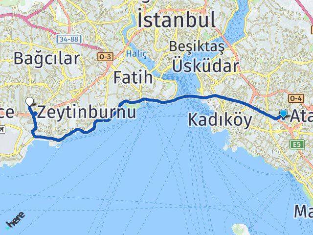 İstanbul Ataşehir Yenisahra Bahçelievler Arası Kaç Km - Yol Haritası