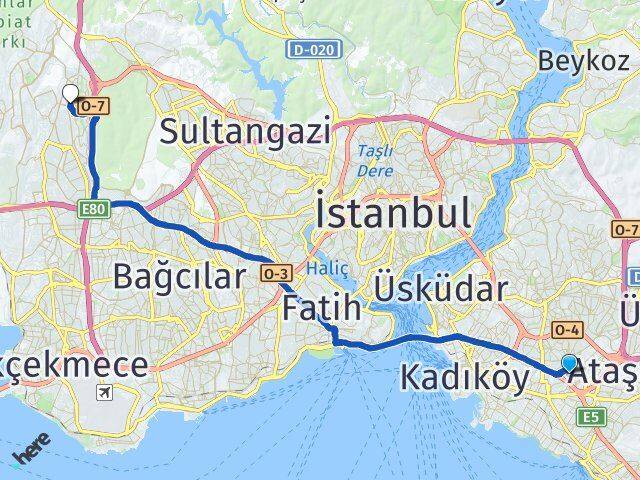 İstanbul Ataşehir Yenisahra Başakşehir Arası Kaç Km - Yol Haritası