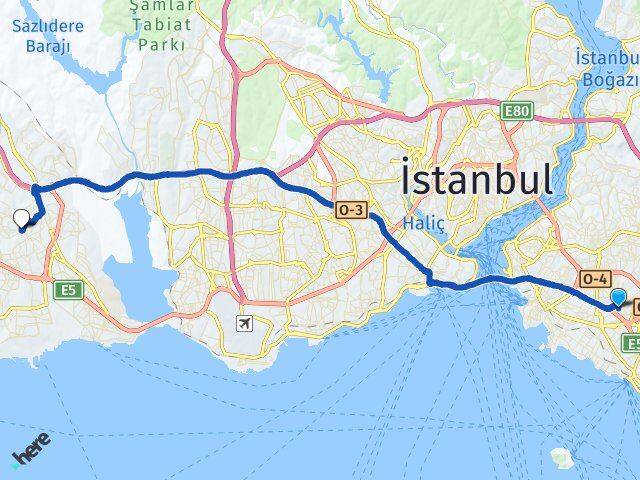 İstanbul Ataşehir Yenisahra Esenyurt Arası Kaç Km - Yol Haritası