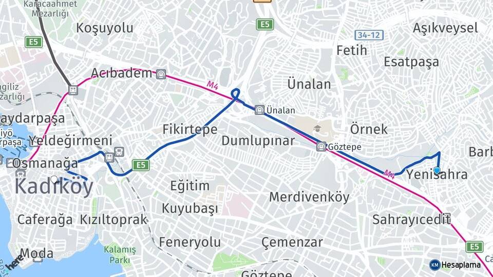 İstanbul Ataşehir Yenisahra Kadıköy Arası Kaç Km - Yol Haritası