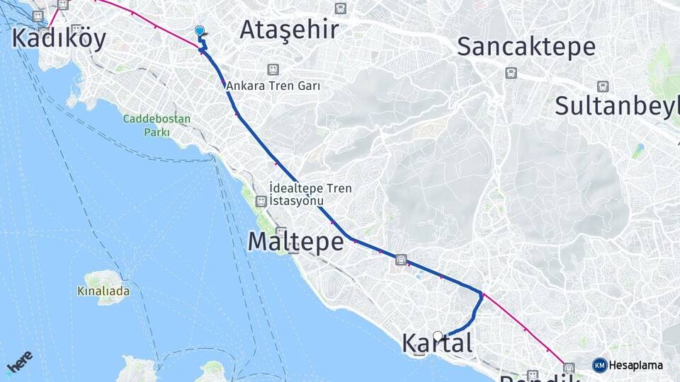 İstanbul Ataşehir Yenisahra Kartal Arası Kaç Km - Yol Haritası