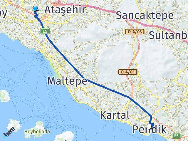 İstanbul Ataşehir Yenisahra Pendik Arası Kaç Km - Yol Haritası