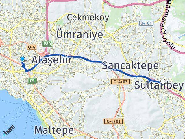 İstanbul Ataşehir Yenisahra Sultanbeyli Arası Kaç Km - Yol Haritası