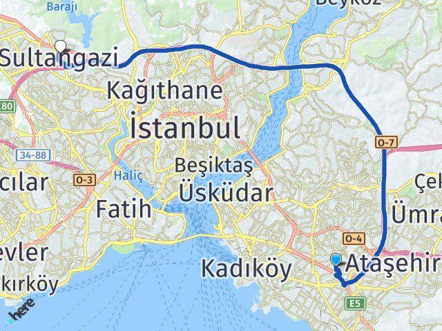 İstanbul Ataşehir Yenisahra Sultangazi Arası Kaç Km - Yol Haritası