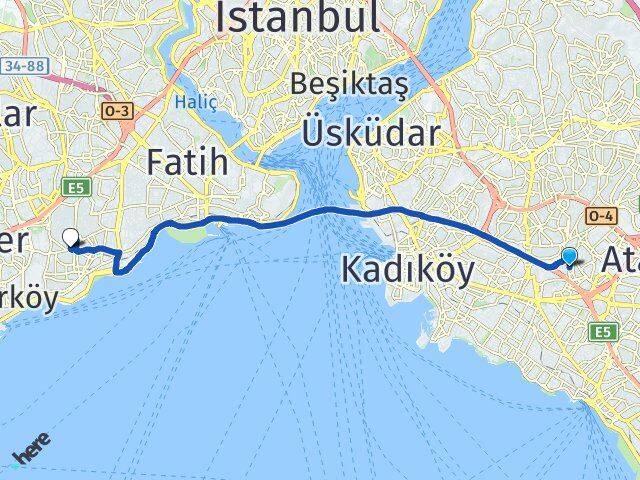 İstanbul Ataşehir Yenisahra Zeytinburnu Arası Kaç Km - Yol Haritası