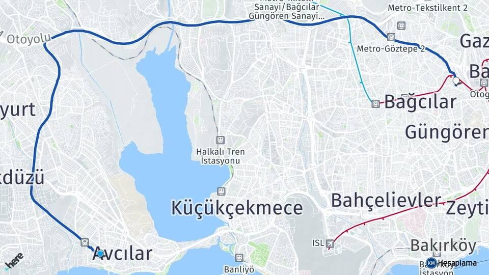 İstanbul Avcılar Ambarlı Esenler Arası Kaç Km - Yol Haritası