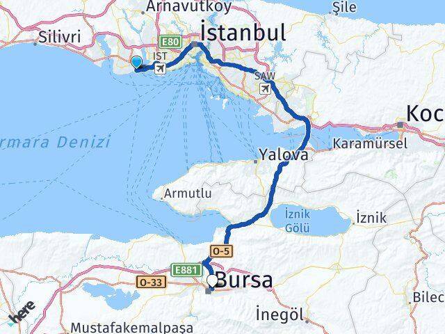 İstanbul Avcılar Ambarlı Osmangazi Bursa Arası Kaç Km - Yol Haritası