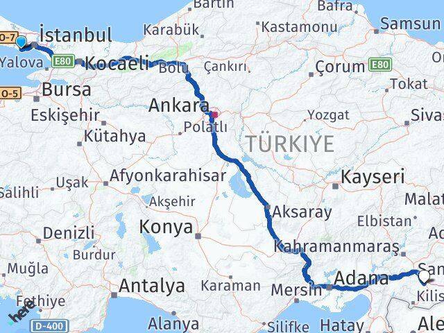 İstanbul Avcılar Ambarlı Şehitkamil Gaziantep Arası Kaç Km - Yol Haritası
