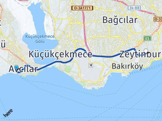 İstanbul Avcılar Ambarlı Zeytinburnu Arası Kaç Km - Yol Haritası