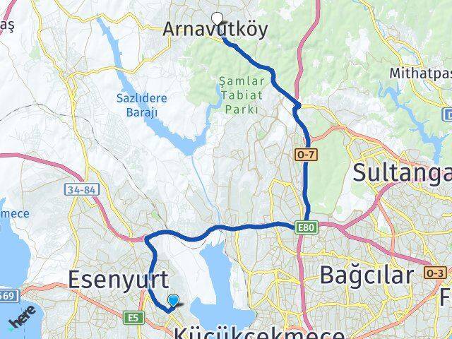 İstanbul Avcılar Firuzköy Arnavutköy Arası Kaç Km - Yol Haritası
