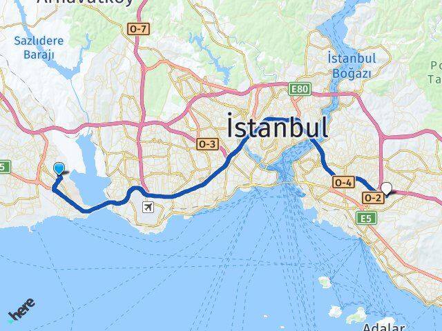 İstanbul Avcılar Firuzköy Ataşehir Arası Kaç Km - Yol Haritası