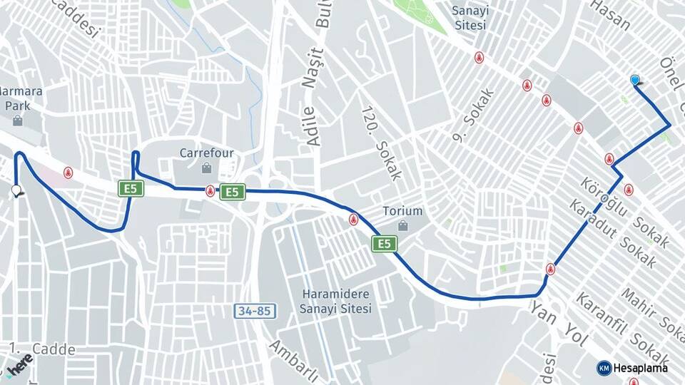 İstanbul Avcılar Firuzköy Beylikdüzü Arası Kaç Km - Yol Haritası