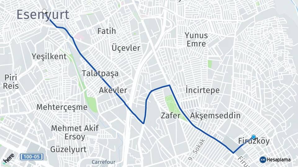 İstanbul Avcılar Firuzköy Esenyurt Arası Kaç Km - Yol Haritası
