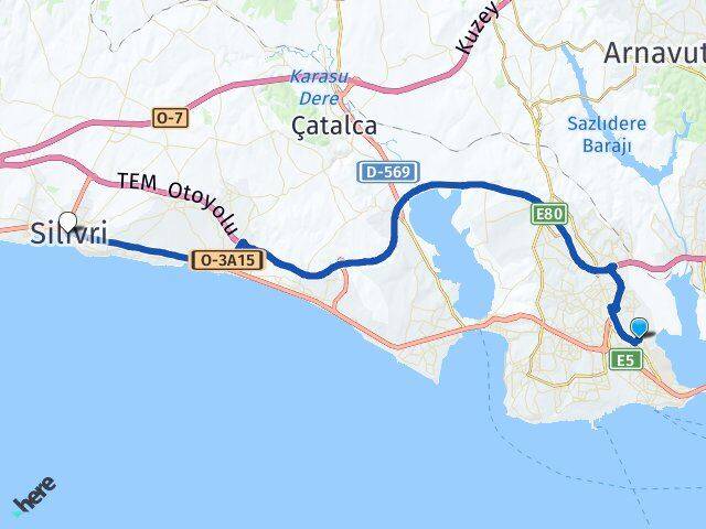 İstanbul Avcılar Firuzköy Silivri Arası Kaç Km - Yol Haritası