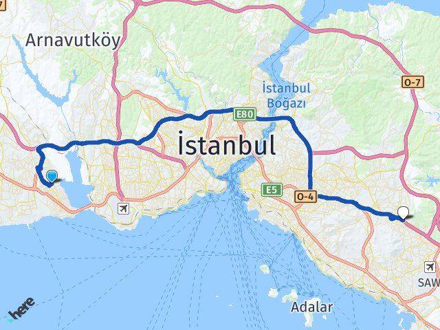 İstanbul Avcılar Firuzköy Sultanbeyli Arası Kaç Km - Yol Haritası