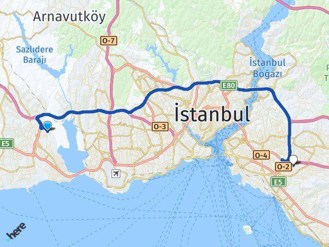 İstanbul Avcılar Yeşilkent Ataşehir Arası Kaç Km - Yol Haritası