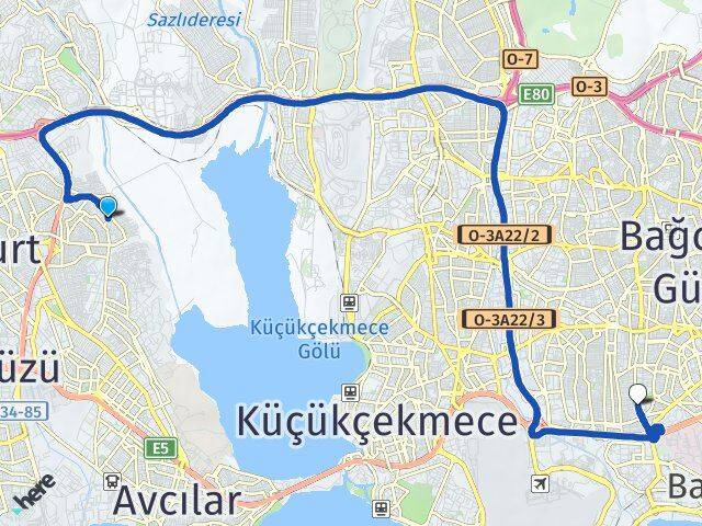 İstanbul Avcılar Yeşilkent Bahçelievler Arası Kaç Km - Yol Haritası