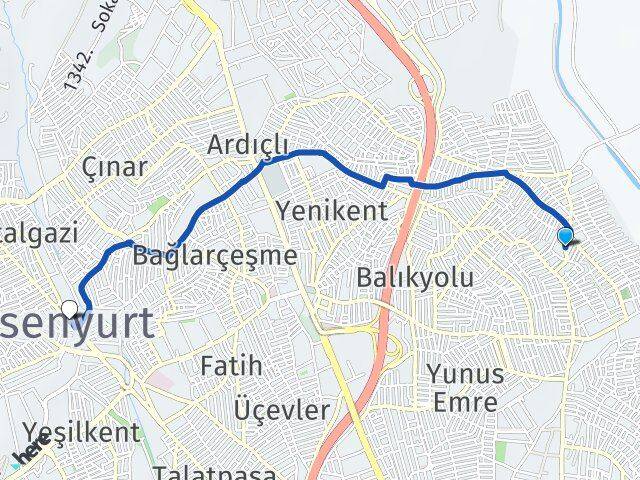 İstanbul Avcılar Yeşilkent Esenyurt Arası Kaç Km - Yol Haritası