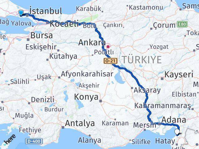 İstanbul Avcılar Yeşilkent İskenderun Hatay Arası Kaç Km - Yol Haritası