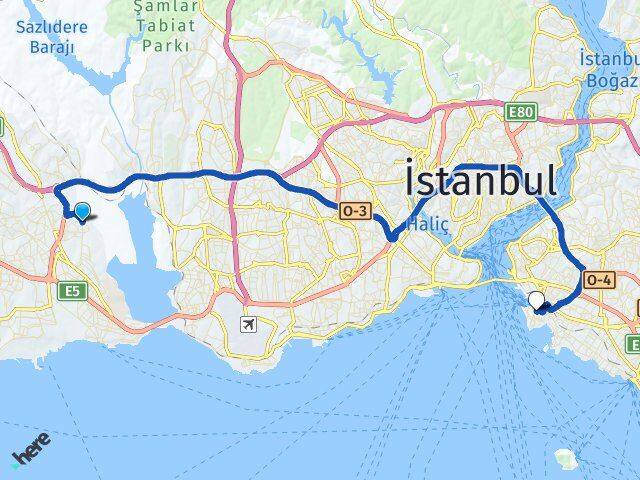 İstanbul Avcılar Yeşilkent Kadıköy Arası Kaç Km - Yol Haritası