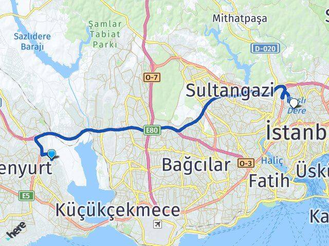 İstanbul Avcılar Yeşilkent Kağıthane Arası Kaç Km - Yol Haritası