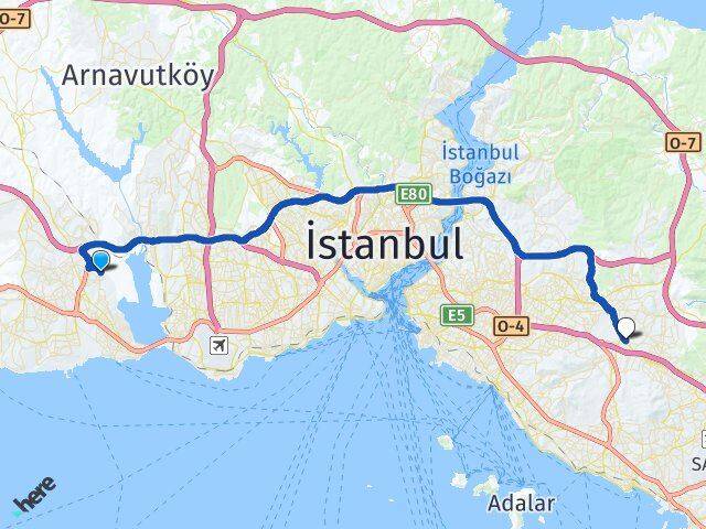 İstanbul Avcılar Yeşilkent Sancaktepe Arası Kaç Km - Yol Haritası