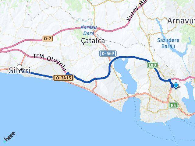 İstanbul Avcılar Yeşilkent Silivri Arası Kaç Km - Yol Haritası