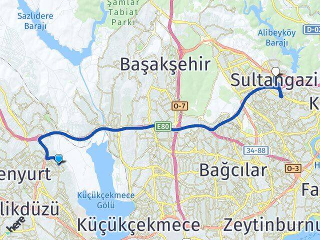 İstanbul Avcılar Yeşilkent Sultangazi Arası Kaç Km - Yol Haritası