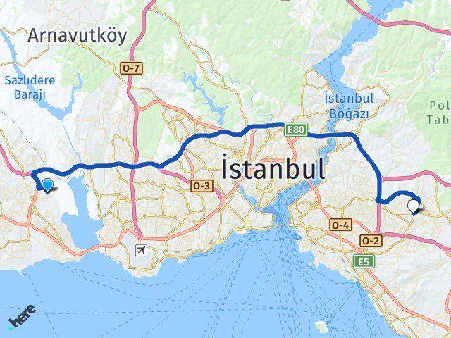 İstanbul Avcılar Yeşilkent Ümraniye Arası Kaç Km - Yol Haritası