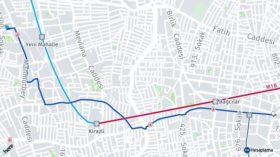 İstanbul Bağcılar Güneşli Bağcılar Arası Kaç Km - Yol Haritası