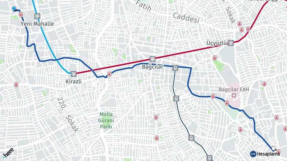 İstanbul Bağcılar Güneşli Güngören Arası Kaç Km - Yol Haritası