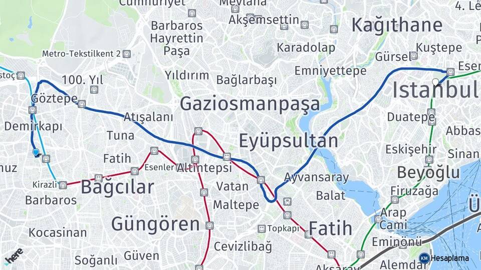 İstanbul Bağcılar Güneşli Şişli Arası Kaç Km - Yol Haritası