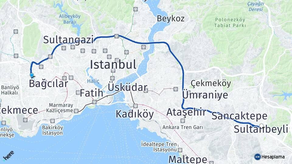 İstanbul Bağcılar Güneşli Sultanbeyli Arası Kaç Km - Yol Haritası
