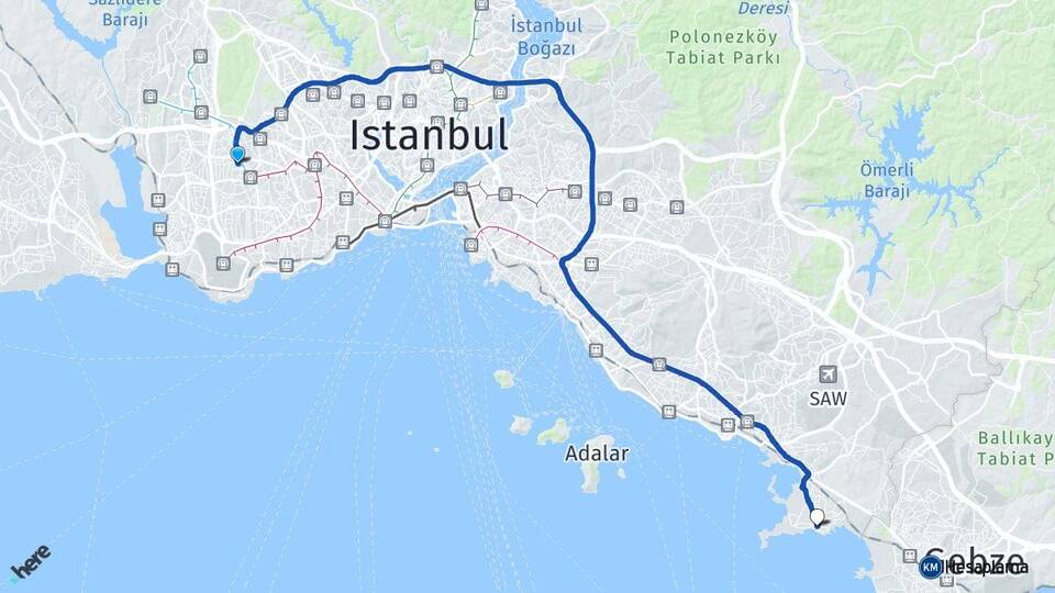İstanbul Bağcılar Güneşli Tuzla Arası Kaç Km - Yol Haritası