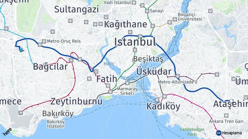 İstanbul Bağcılar Mahmutbey Ataşehir Arası Kaç Km - Yol Haritası