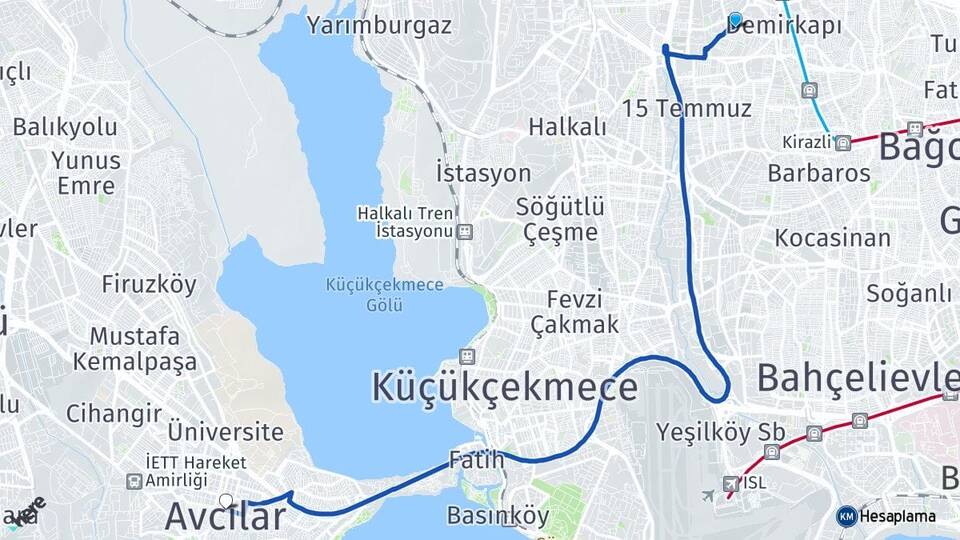 İstanbul Bağcılar Mahmutbey Avcılar Arası Kaç Km - Yol Haritası