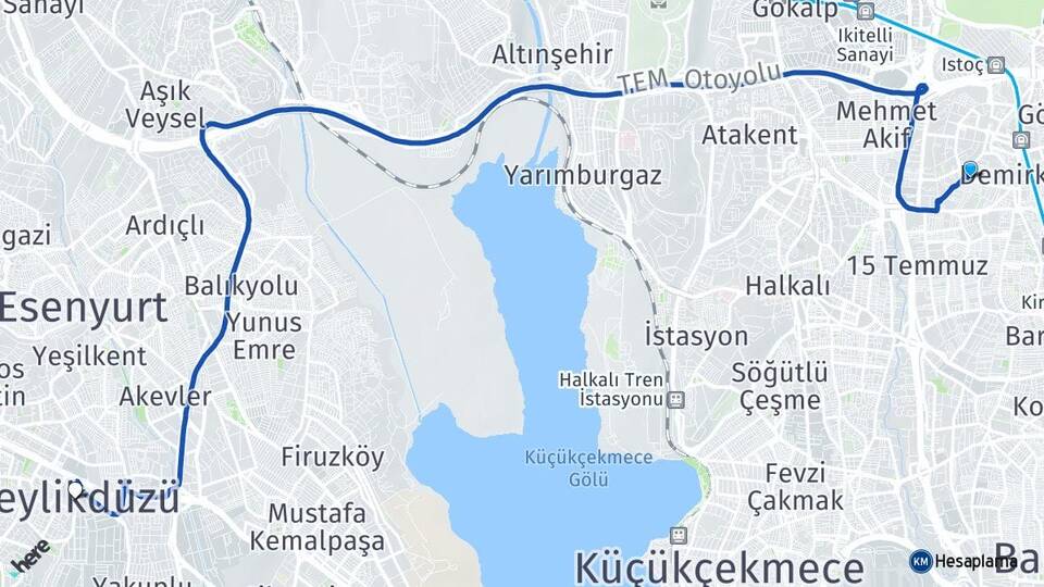 İstanbul Bağcılar Mahmutbey Beylikdüzü Arası Kaç Km - Yol Haritası