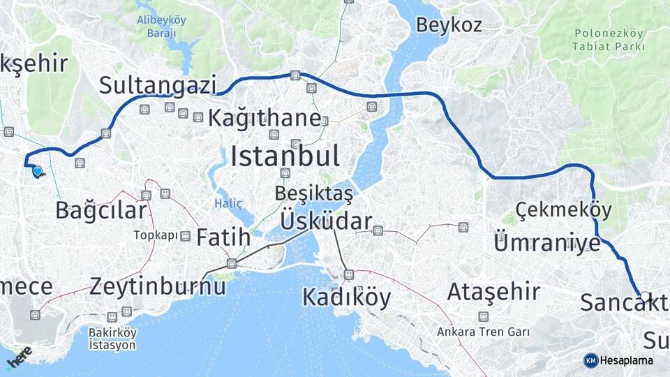 İstanbul Bağcılar Mahmutbey Sancaktepe Arası Kaç Km - Yol Haritası