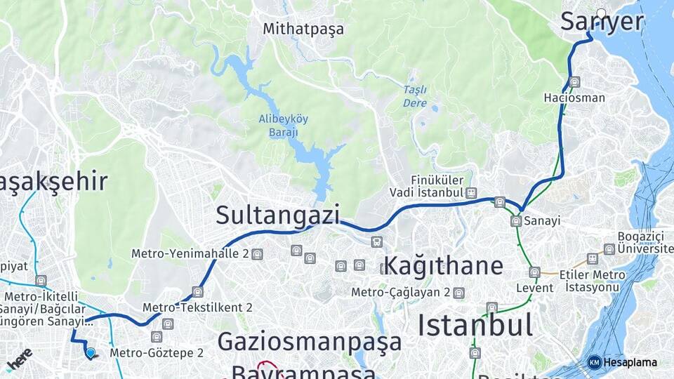 İstanbul Bağcılar Mahmutbey Sarıyer Arası Kaç Km - Yol Haritası