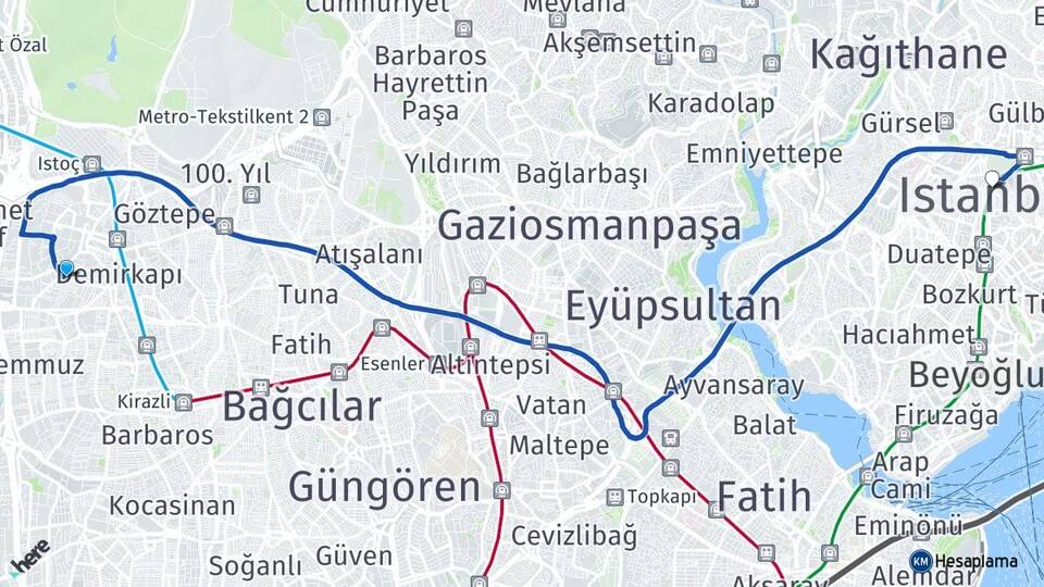İstanbul Bağcılar Mahmutbey Şişli Arası Kaç Km - Yol Haritası