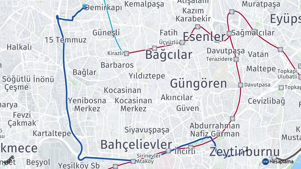İstanbul Bağcılar Mahmutbey Zeytinburnu Arası Kaç Km - Yol Haritası