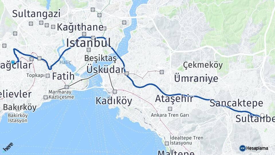 İstanbul Bağcılar Sultanbeyli Arası Kaç Km - Yol Haritası