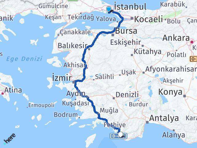 İstanbul Bahçelievler Kalkan Kaş Antalya Arası Kaç Km - Yol Haritası