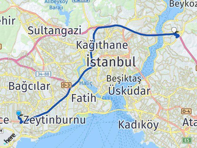 İstanbul Bahçelievler Kavacık Beykoz Arası Kaç Km - Yol Haritası
