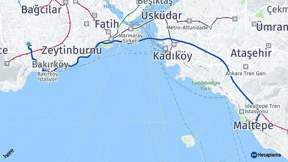 İstanbul Bahçelievler Maltepe Arası Kaç Km - Yol Haritası