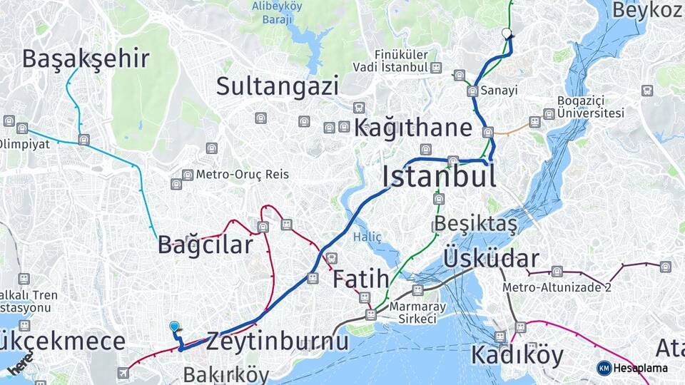 İstanbul Bahçelievler Maslak Sarıyer Arası Kaç Km - Yol Haritası