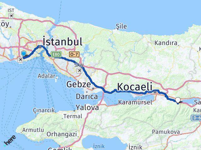 İstanbul Bahçelievler Maşukiye Kartepe Kocaeli Arası Kaç Km - Yol Haritası