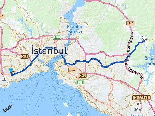 İstanbul Bahçelievler Ömerli Çekmeköy Arası Kaç Km - Yol Haritası
