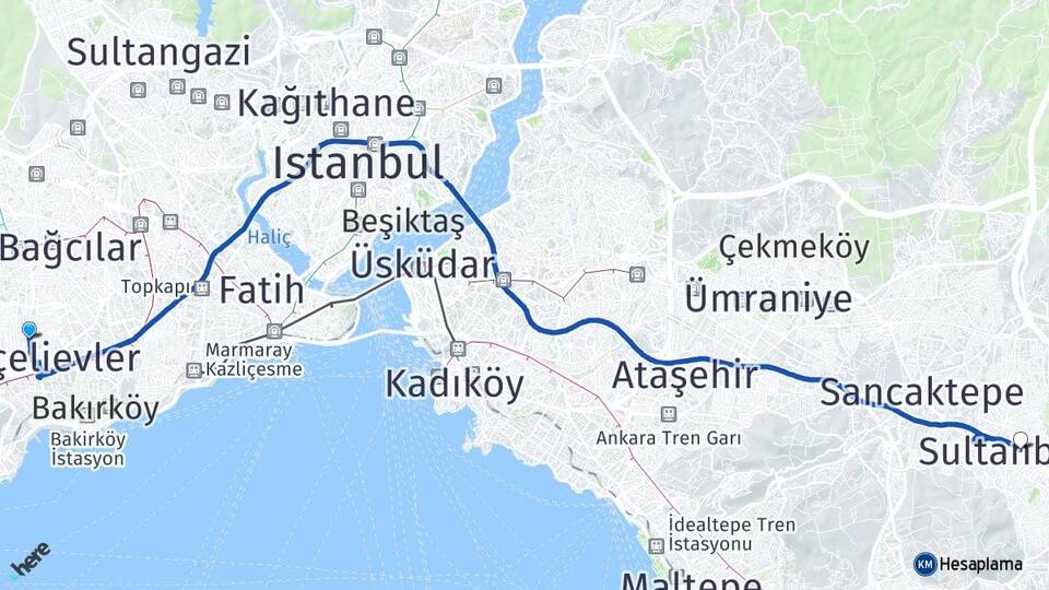 İstanbul Bahçelievler Şirinevler Sultanbeyli Arası Kaç Km - Yol Haritası