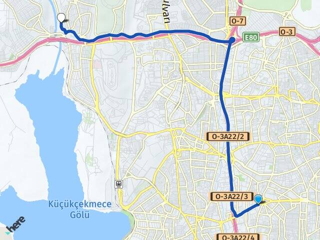 İstanbul Bahçelievler Yenibosna Altınşehir Başakşehir Arası Kaç Km - Yol Haritası